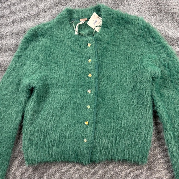 New Free People Celeste Open Stitch Cardigan Green Sweater Holiday Women's XS - Picture 1 of 8